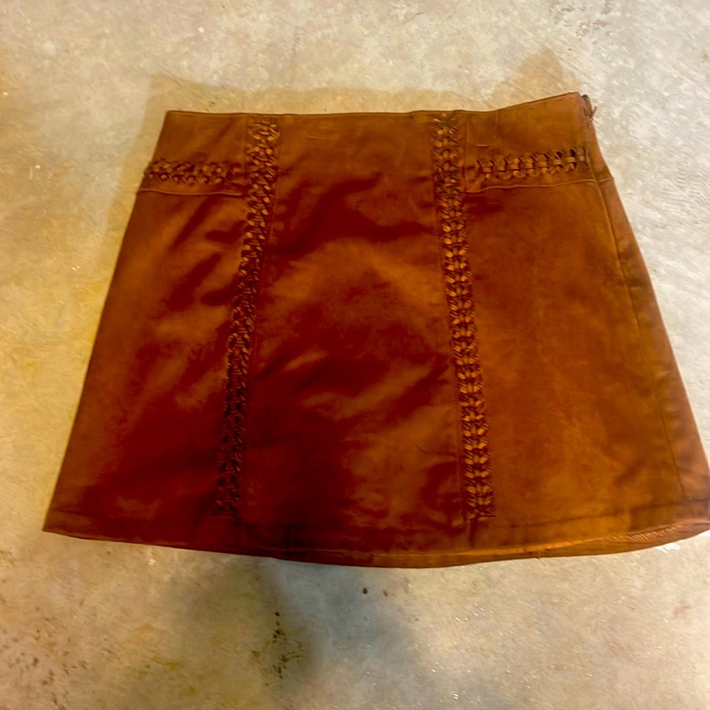 Women’s cognac suede skirt